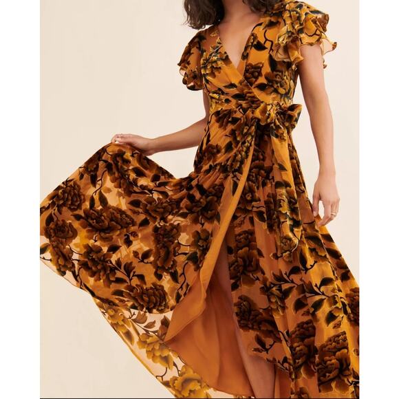 Anthropologie Dresses & Skirts - Anthropologie Hutch Zola Floral Velvet Wrap Maxi Dress| Flowy Elegant Party